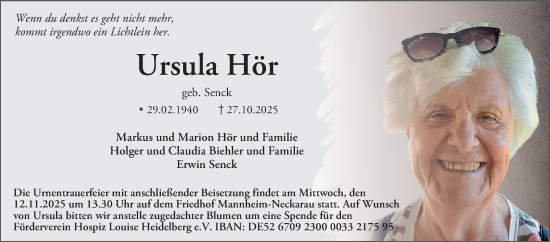 Traueranzeige von Ursula Hör von Mannheimer Morgen