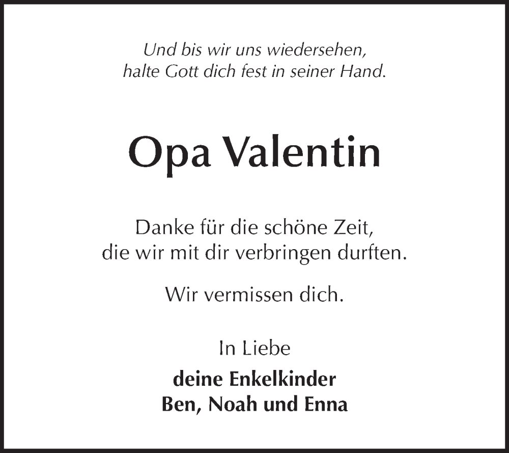  Traueranzeige für Valentin Ballweg vom 22.11.2025 aus Fränkische Nachrichten