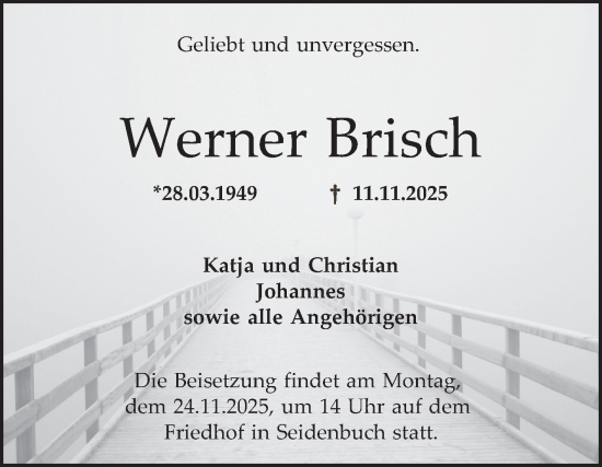 Traueranzeige von Werner Brisch von Bergsträßer Anzeiger