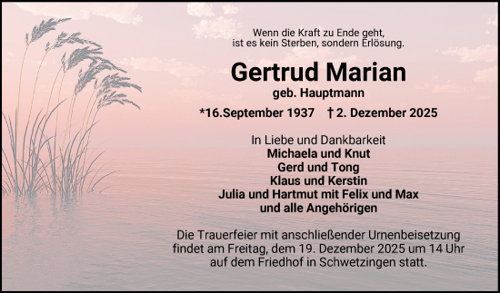 Traueranzeige von Gertrud Marian von Schwetzinger Zeitung