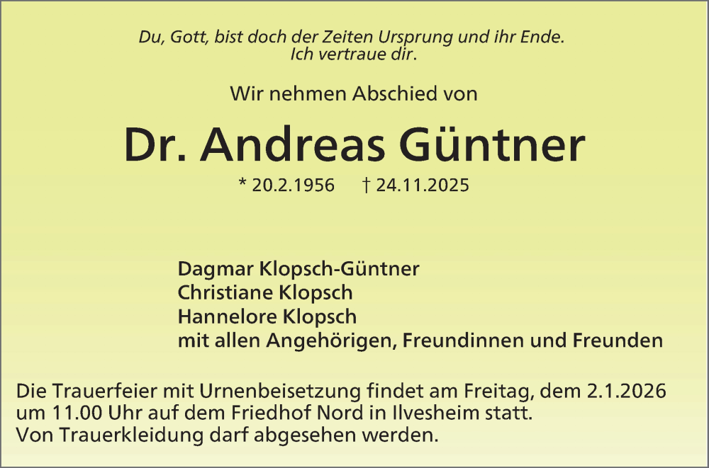  Traueranzeige für Andreas Güntner vom 20.12.2025 aus Mannheimer Morgen