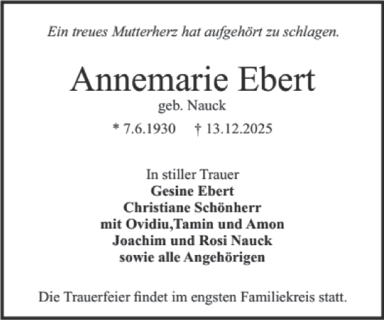Traueranzeige von Annemarie Ebert von Bergsträßer Anzeiger