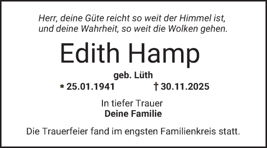 Traueranzeige von Edith Hamp von Bergsträßer Anzeiger