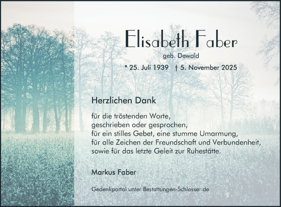 Traueranzeige von Elisabeth Faber von Mannheimer Morgen