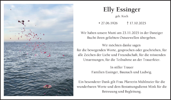 Traueranzeige von Elly Essinger von Bergsträßer Anzeiger