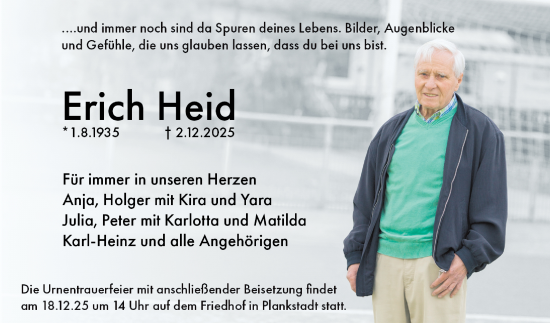 Traueranzeige von Erich Heid von Schwetzinger Zeitung