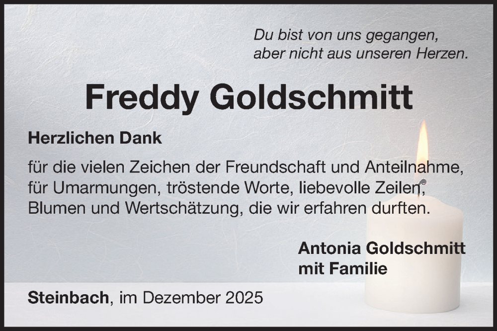  Traueranzeige für Freddy Goldschmitt vom 20.12.2025 aus Fränkische Nachrichten