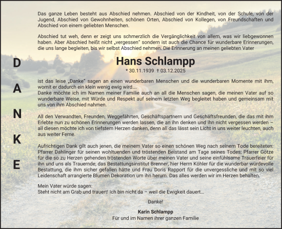 Traueranzeige von Hans Schlampp von Schwetzinger Zeitung