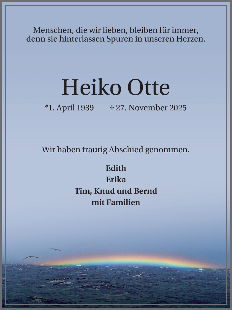  Traueranzeige für Heiko Otte vom 20.12.2025 aus Schwetzinger Zeitung