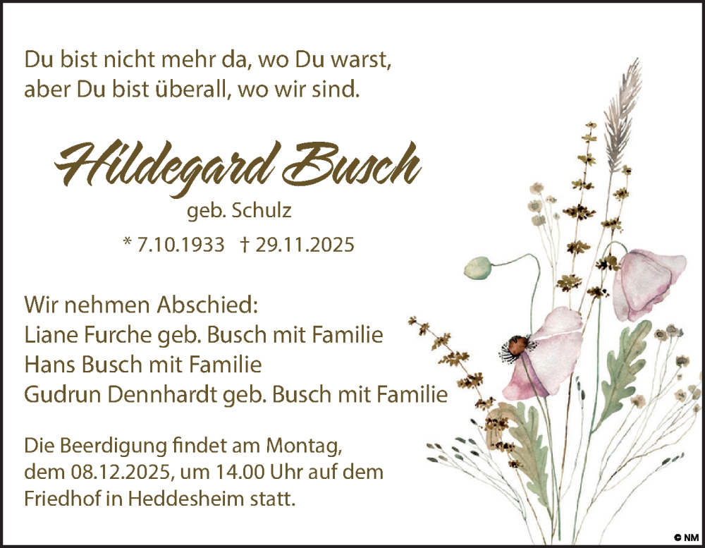  Traueranzeige für Hildegard Busch vom 06.12.2025 aus Mannheimer Morgen