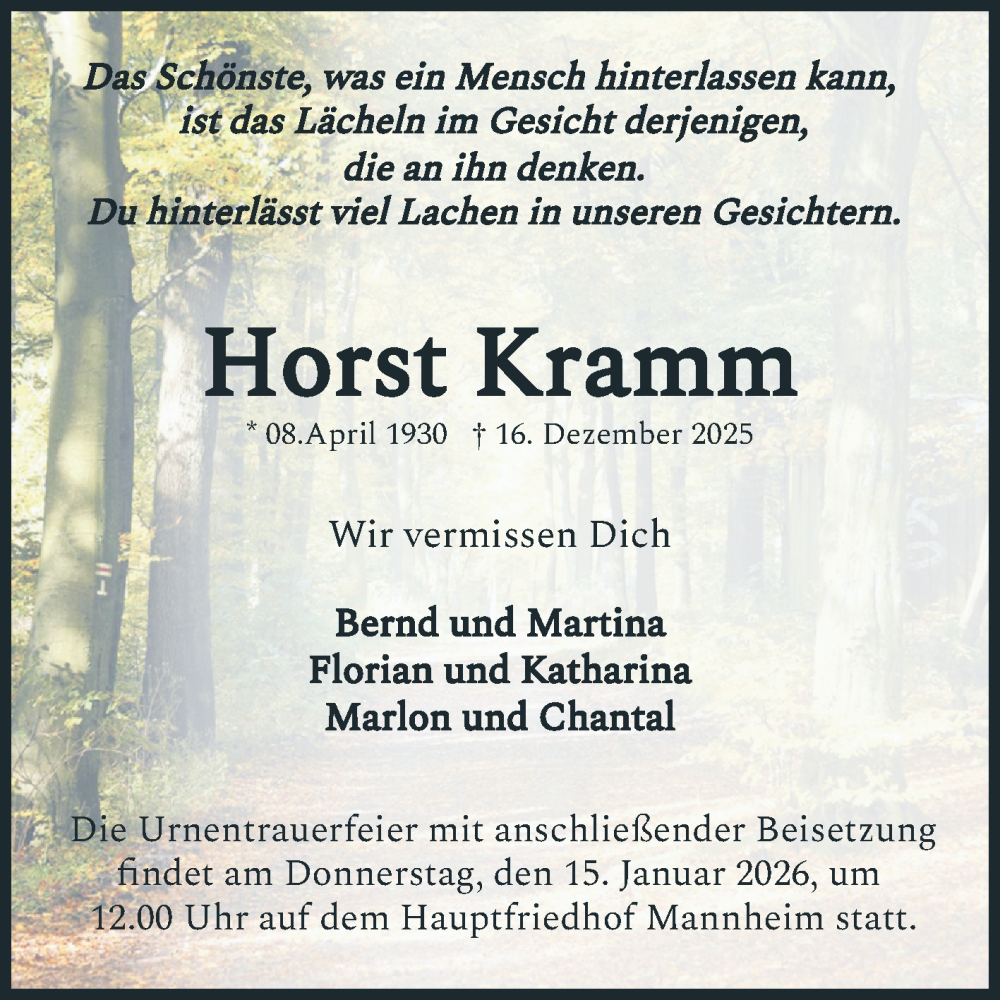  Traueranzeige für Horst Kramm vom 20.12.2025 aus Mannheimer Morgen
