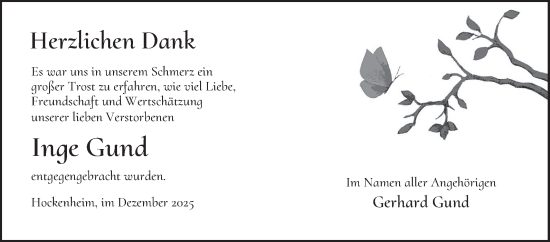 Traueranzeige von Inge Gund von Schwetzinger Zeitung