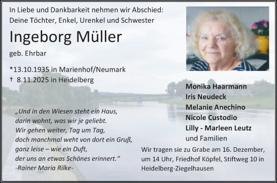 Traueranzeige von Ingeborg Müller von Mannheimer Morgen