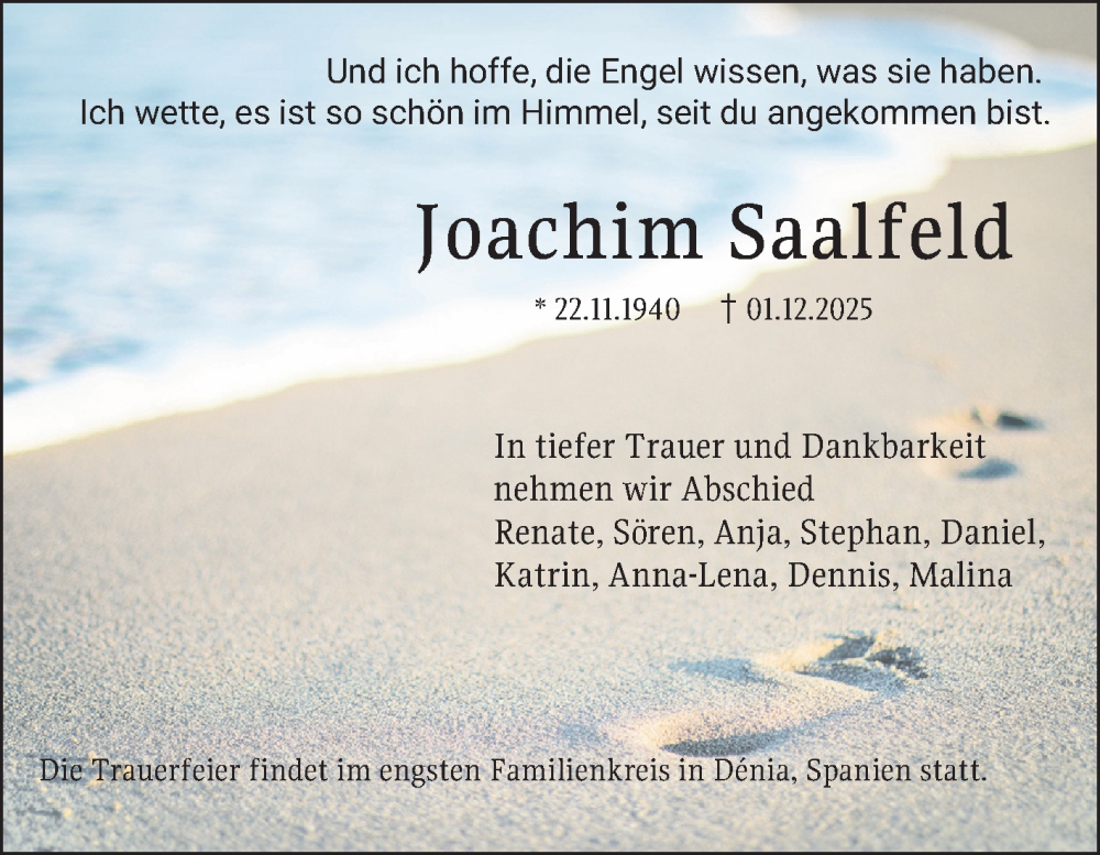  Traueranzeige für Joachim Saalfeld vom 06.12.2025 aus Schwetzinger Zeitung