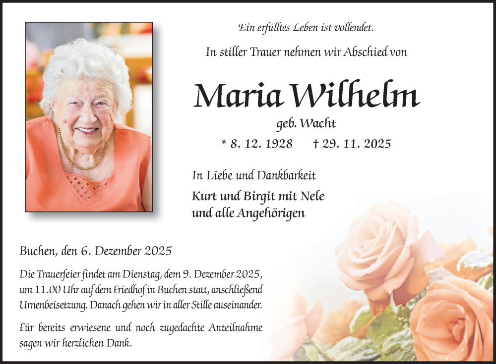  Traueranzeige für Maria Wilhelm vom 06.12.2025 aus Fränkische Nachrichten