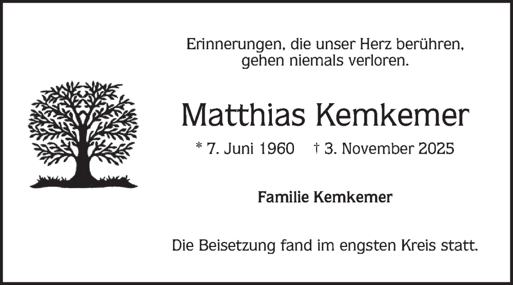  Traueranzeige für Matthias Kemkemer vom 13.12.2025 aus Mannheimer Morgen