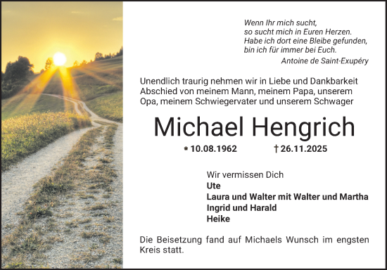 Traueranzeige von Michael Hengrich von Bergsträßer Anzeiger