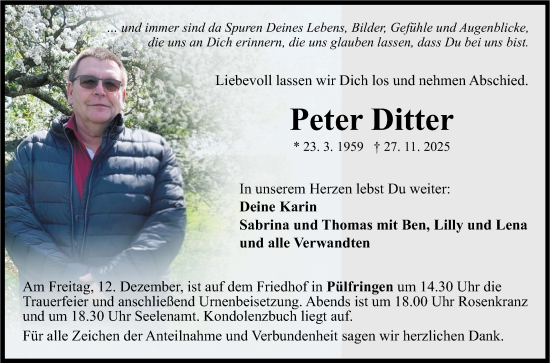 Traueranzeige von Peter Ditter von Fränkische Nachrichten