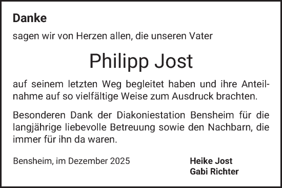 Traueranzeige von Philipp Jost von Bergsträßer Anzeiger