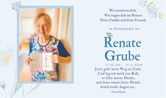 Traueranzeige von Renate Grube von Bergsträßer Anzeiger
