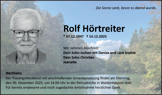 Traueranzeige von Rolf Hörtreiter von Fränkische Nachrichten