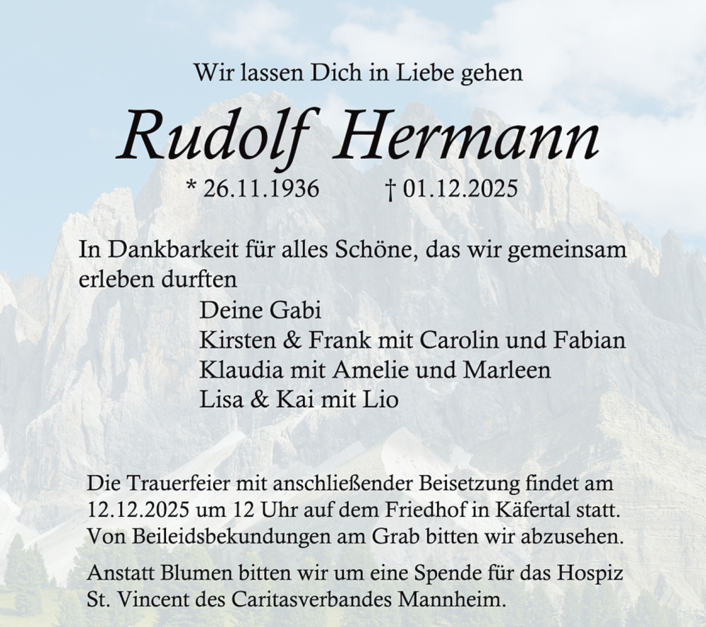  Traueranzeige für Rudolf Hermann vom 06.12.2025 aus Mannheimer Morgen
