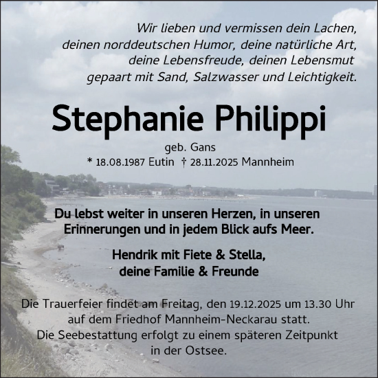 Traueranzeige von Stephanie Philippi von Mannheimer Morgen