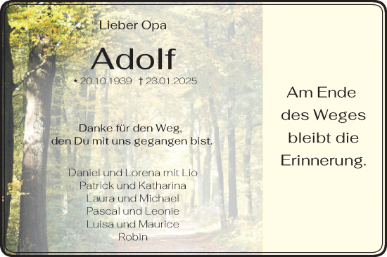 Traueranzeige von Adolf Wolpert von Fränkische Nachrichten