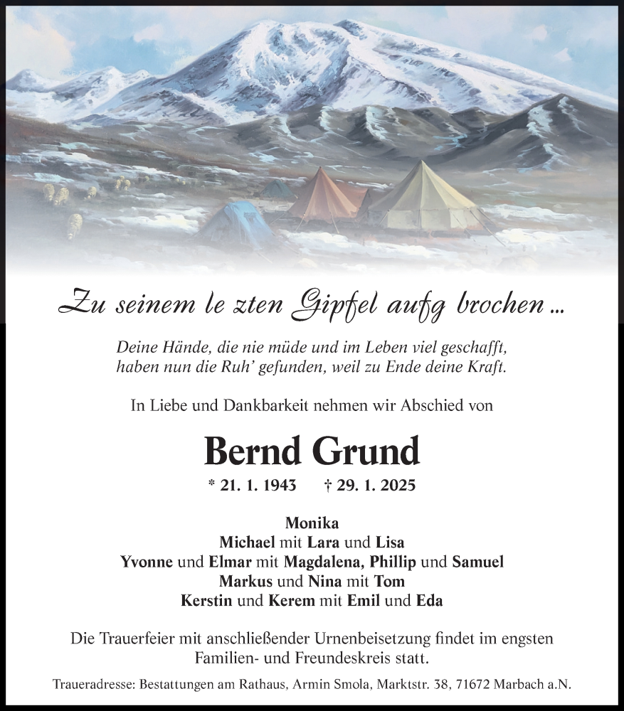  Traueranzeige für Bernd Grund vom 08.02.2025 aus Mannheimer Morgen