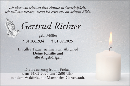Traueranzeige von Gertrud Richter von Mannheimer Morgen