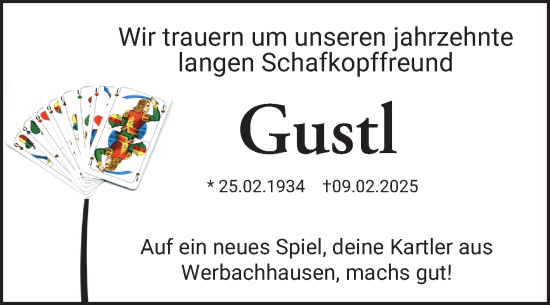 Traueranzeige von Gustl  von Fränkische Nachrichten