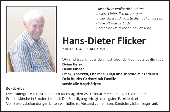 Traueranzeige von Hans-Dieter Flicker von Fränkische Nachrichten