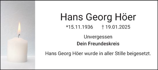 Traueranzeige von Hans Georg Höer von Mannheimer Morgen