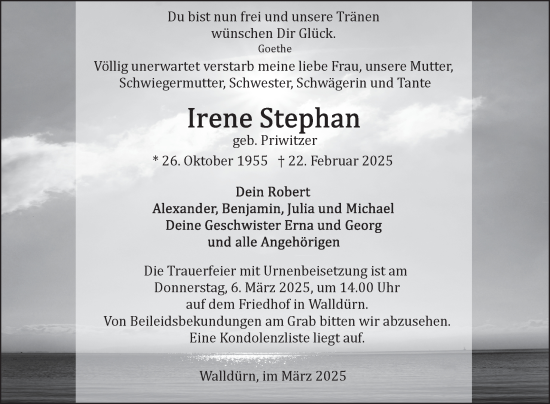 Traueranzeige von Irene Stephan von Fränkische Nachrichten
