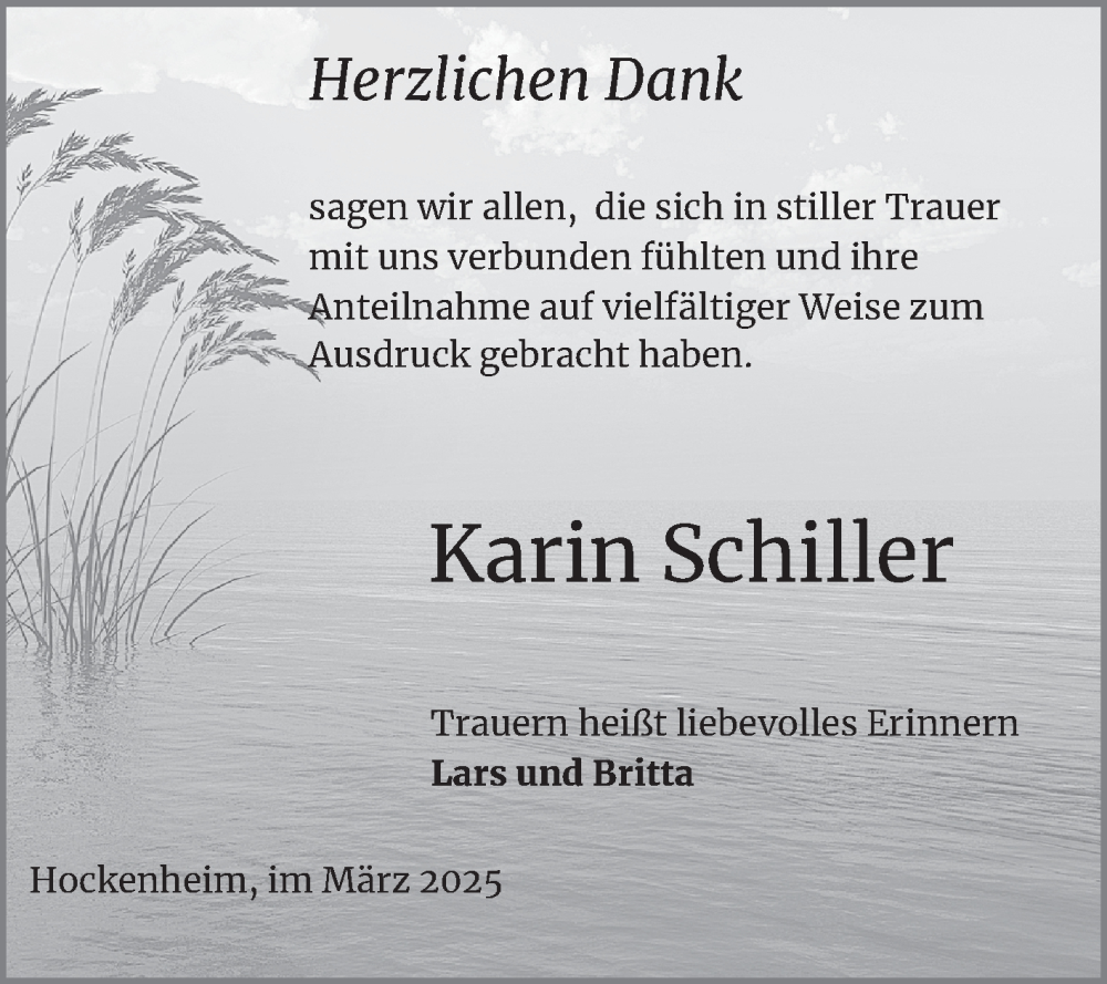  Traueranzeige für Karin Schiller vom 01.03.2025 aus Schwetzinger Zeitung