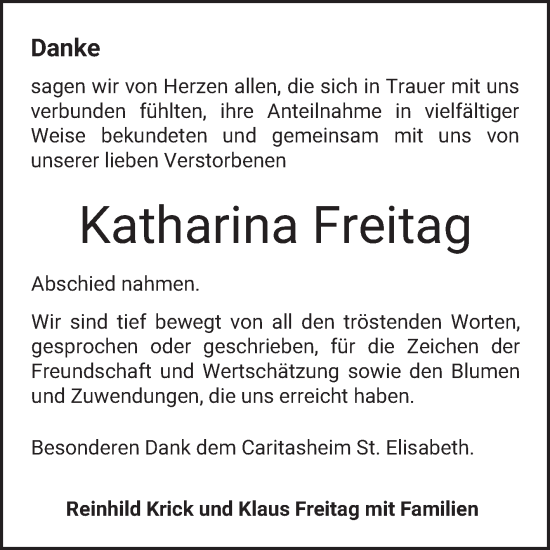 Traueranzeige von Katharina Freitag von Bergsträßer Anzeiger