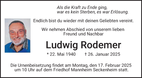 Traueranzeige von Ludwig Rodemer von Mannheimer Morgen