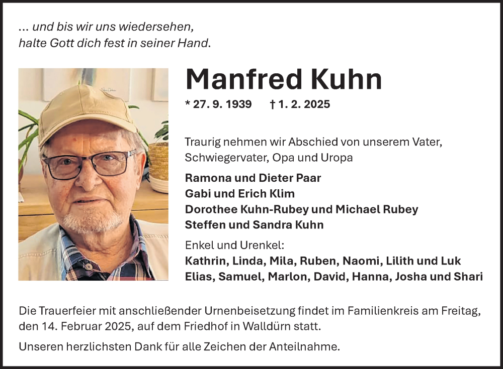 Traueranzeige für Manfred Kuhn vom 10.02.2025 aus Fränkische Nachrichten
