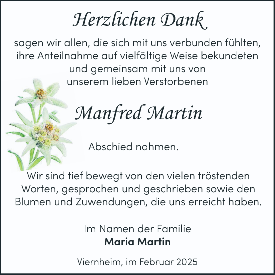 Traueranzeige von Manfred Martin von Mannheimer Morgen