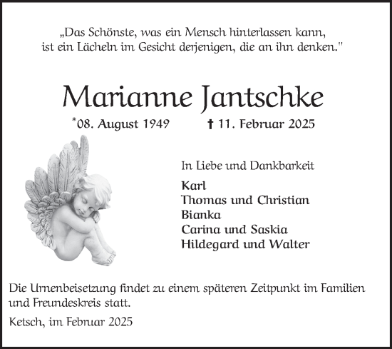 Traueranzeige von Marianne Jantschke von Schwetzinger Zeitung