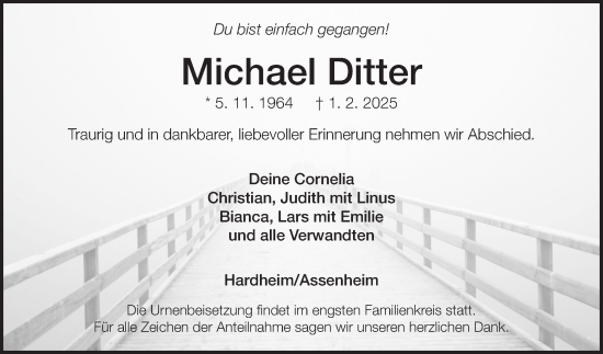 Traueranzeige von Michael Ditter von Fränkische Nachrichten