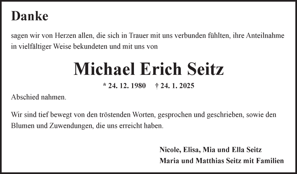  Traueranzeige für Michael Erich Seitz vom 27.02.2025 aus Fränkische Nachrichten