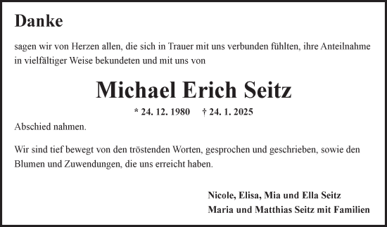 Traueranzeige von Michael Erich Seitz von Fränkische Nachrichten