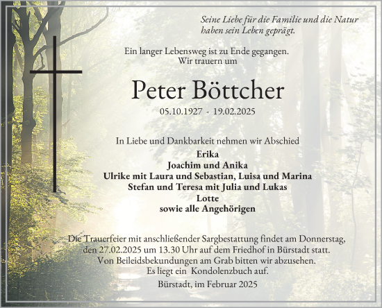 Traueranzeige von Peter Böttcher von Mannheimer Morgen