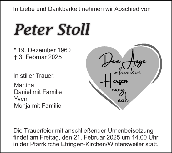 Traueranzeige von Peter Stoll von Schwetzinger Zeitung