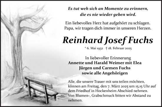 Traueranzeige von Reinhard Josef Fuchs von Schwetzinger Zeitung