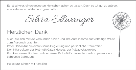 Traueranzeige von Silvia Ellwanger von Fränkische Nachrichten
