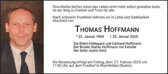 Traueranzeige von Thomas Hoffmann von Schwetzinger Zeitung