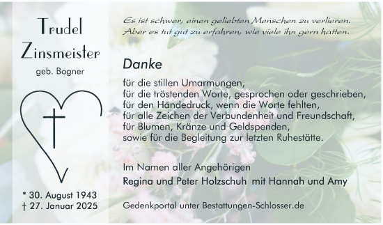 Traueranzeige von Trudel Zinsmeister von Mannheimer Morgen