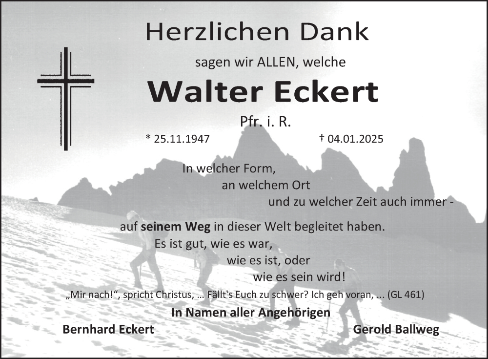  Traueranzeige für Walter Eckert vom 15.02.2025 aus Fränkische Nachrichten